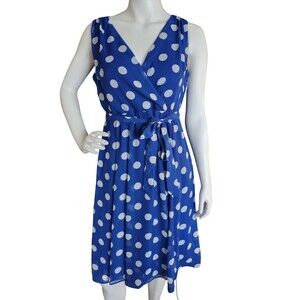 Danny & Nicole Blue Polka Dot Midi Dress Fit & Flare 10 Petite